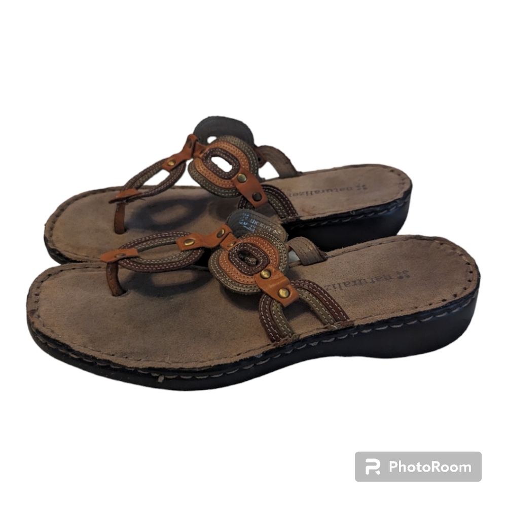 Naturalizer Chesna Flip Flop Sandals Multi-Brown, Tan, Olive Leather Women's 6.5